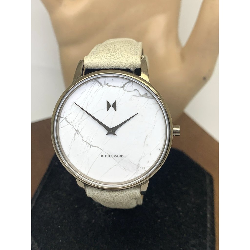 Mvmt Women's Watch Qmb01-Tima Quartz White Gray Marble Dial Leather Band 38mm